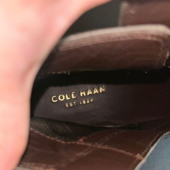 Cole Haan Taupe Leather Ankle Boots – Side Zip Buckle Booties Size 9.5B - Picture 7 of 8